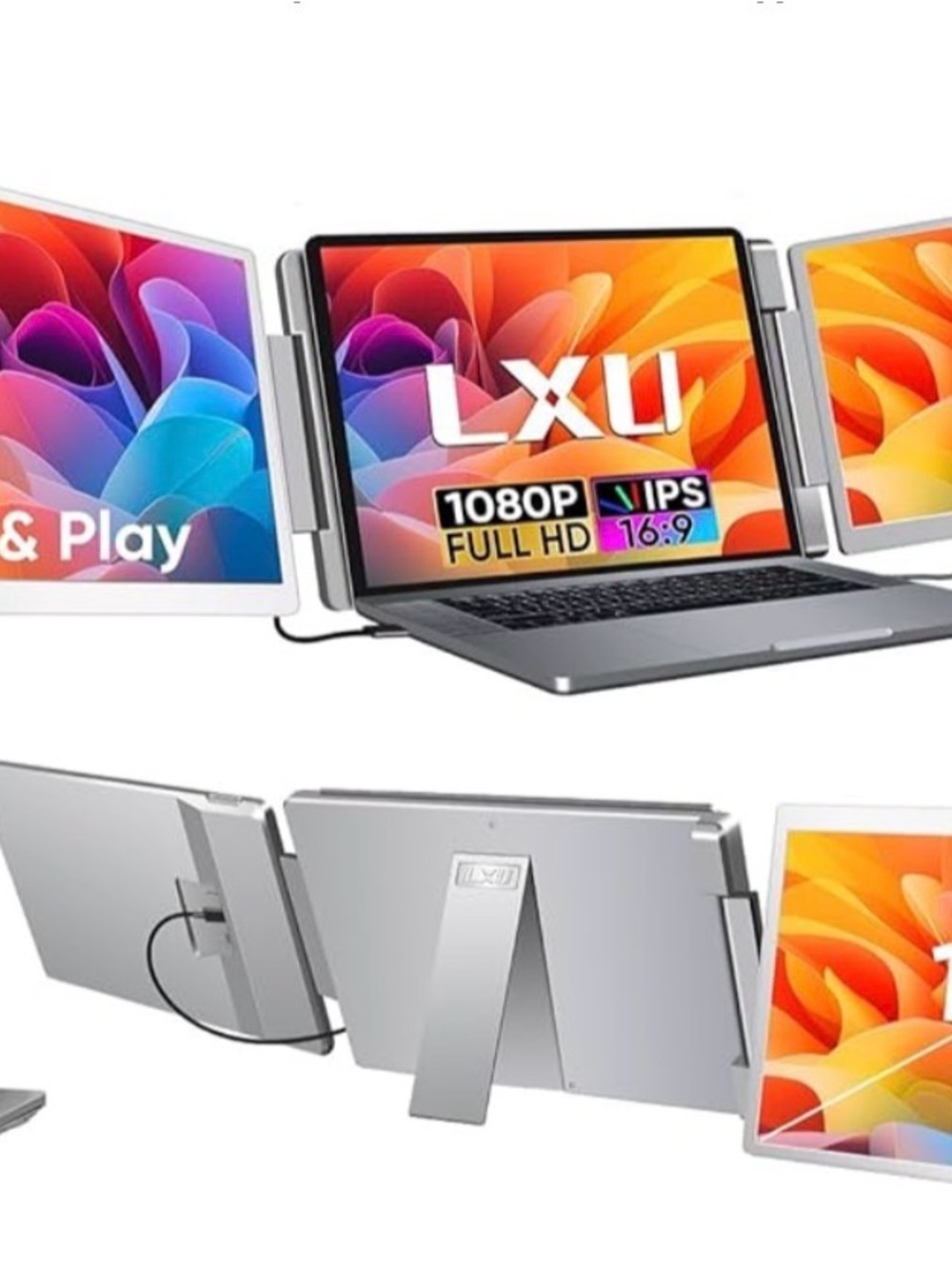 Laptop Screen Extender, 15.6" FHD 1080P IPS Monitor Extender Triple Screen